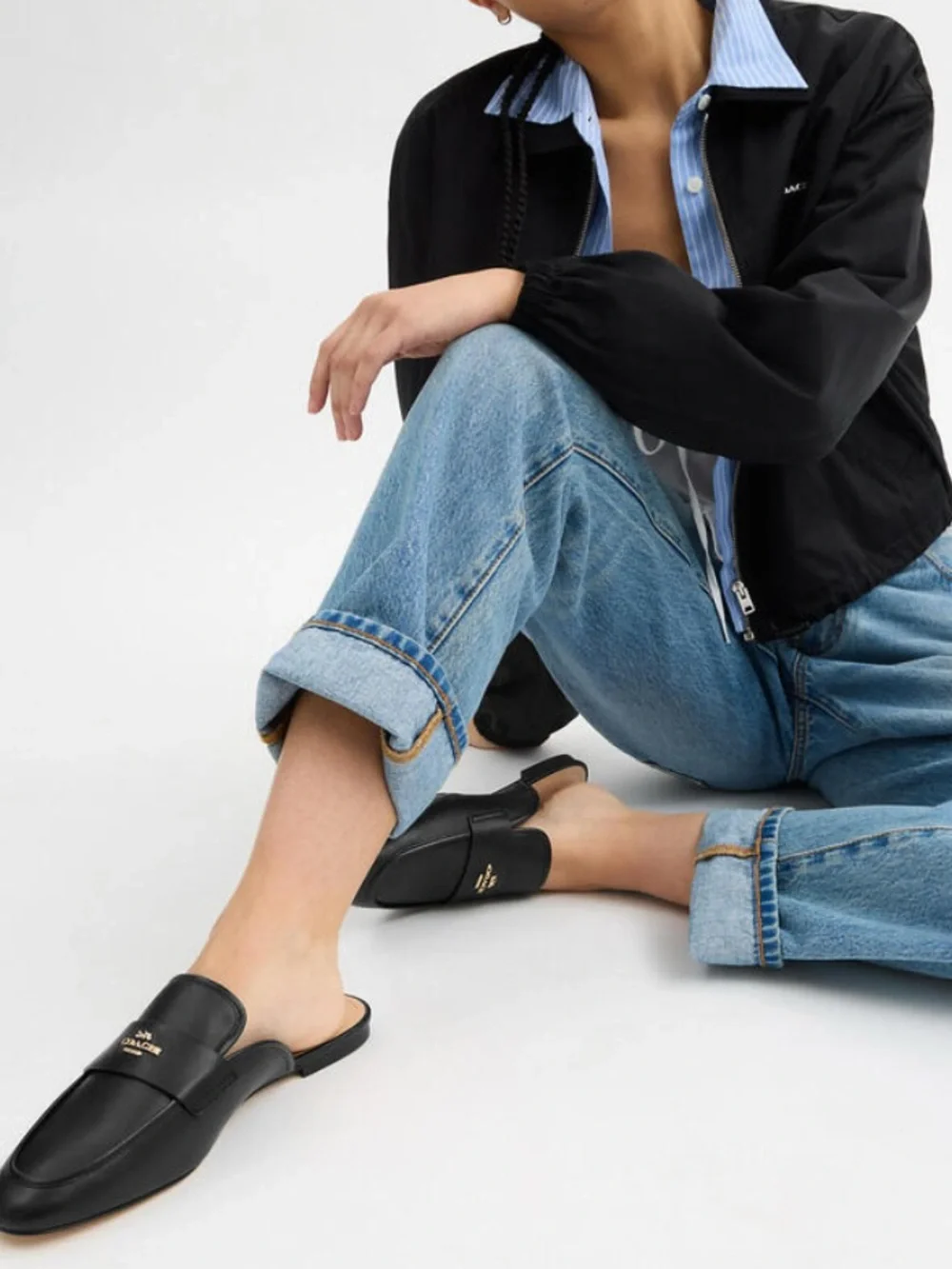 Coach Black Leather Samie slide